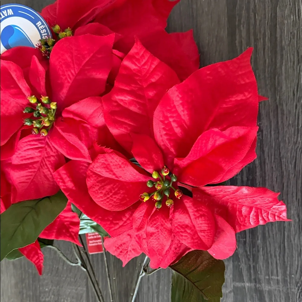 Red Poinsettia Holiday Stem